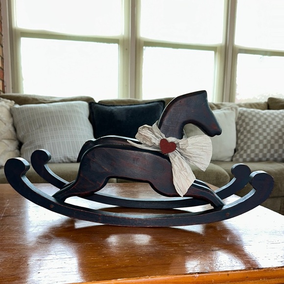 Vintage Wooden Rocking 22” Horse Decor with Bow - Picture 10 of 12